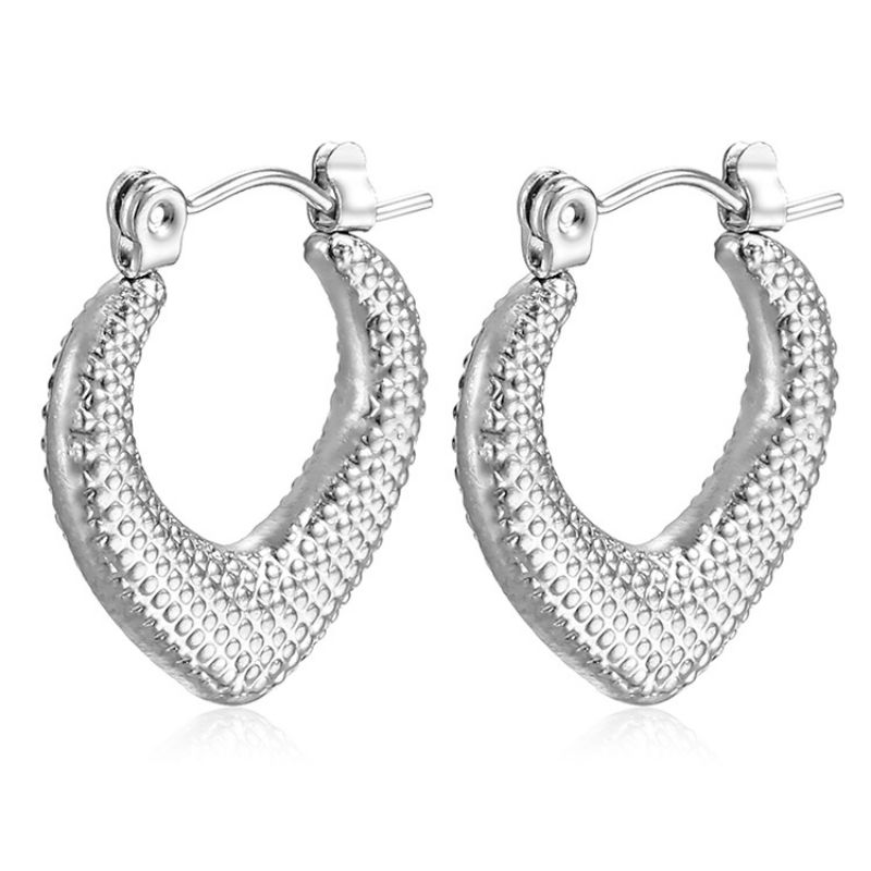 Fashion Silver Stainless Steel Geometric Heart Earrings