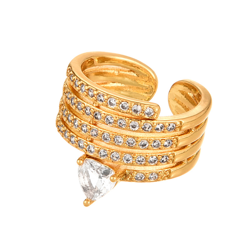 Fashion Golden 9 Copper Set Zirconia Geometric Ring