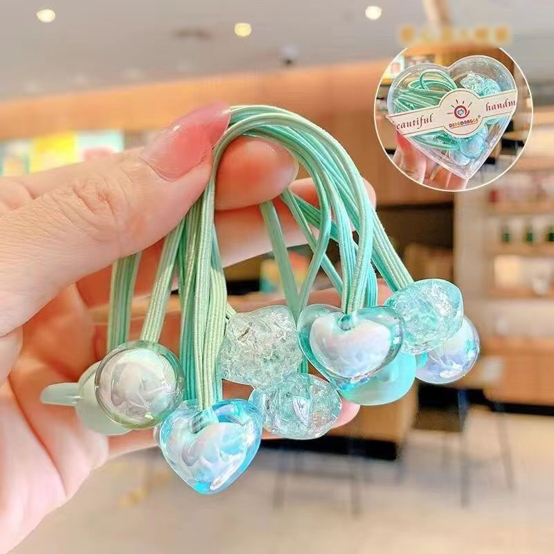 Fashion 5 Green Items (love Box) Resin Elastic Leather Cord Childrens Hair Tie
