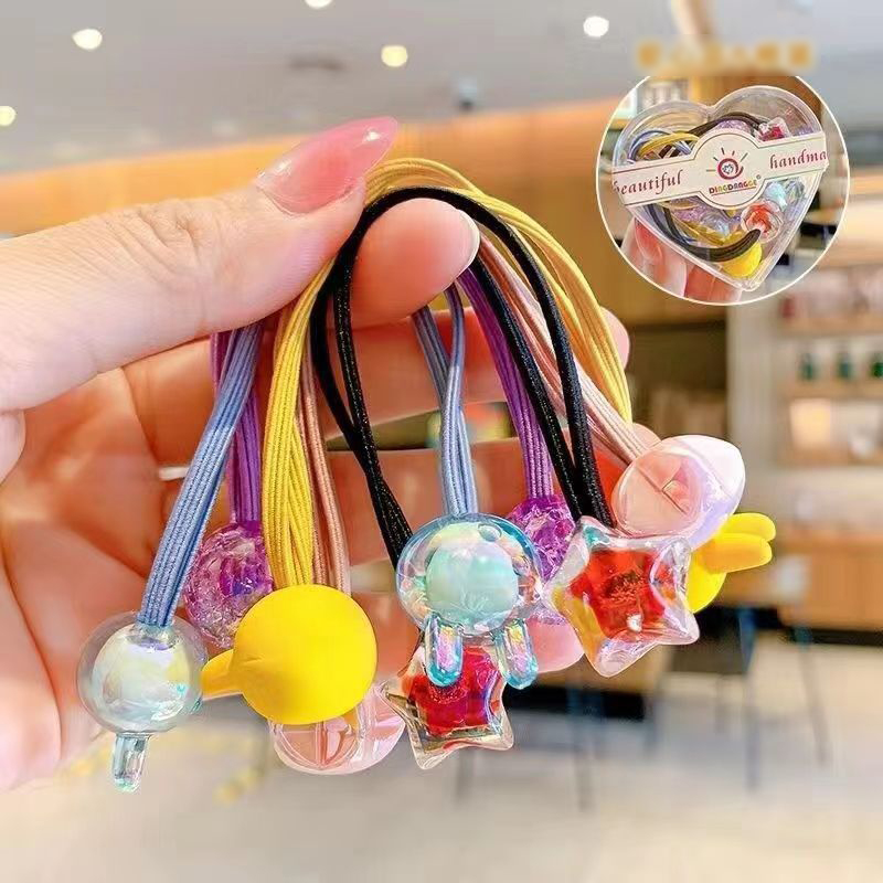Fashion Mixed 5 Pieces (love Box) Resin Elastic Leather Cord Childrens Hair Tie