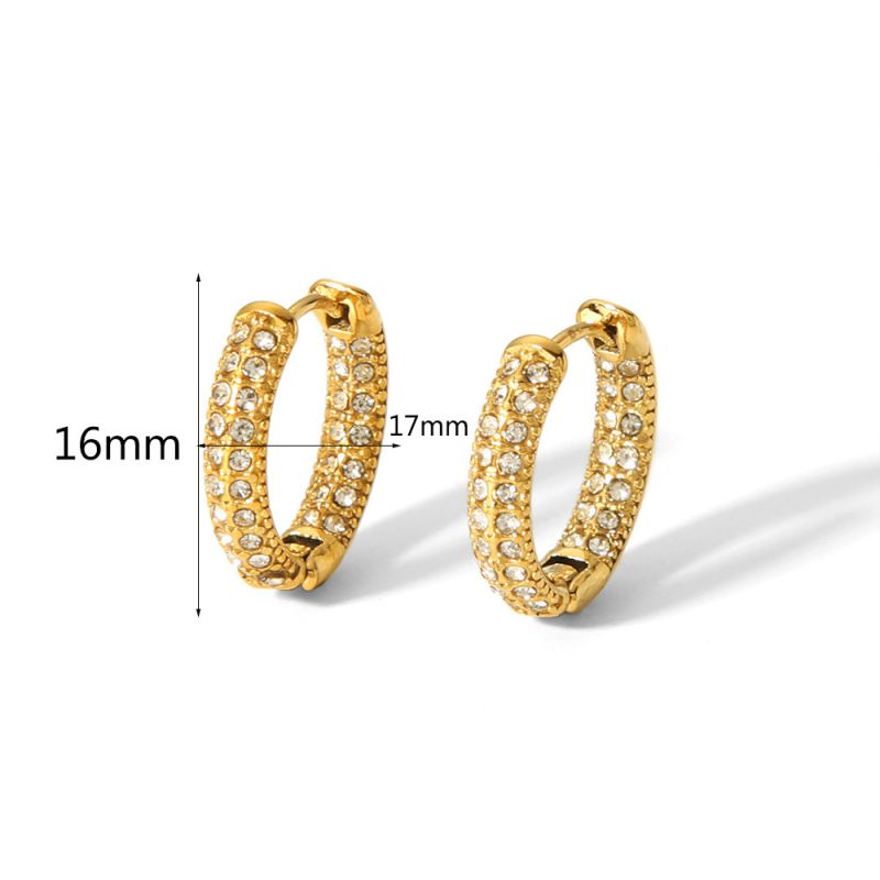 Fashion Gold Stainless Steel Diamond Round Earrings