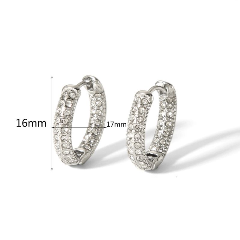 Fashion Silver Stainless Steel Diamond Round Earrings