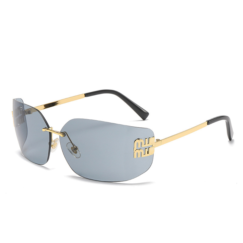 Fashion Gold Framed Light Gray Piece Pc Metal Rimless Sunglasses
