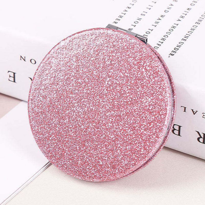 Fashion Pink Round 70mm Glitter Round Flip-up Mirror