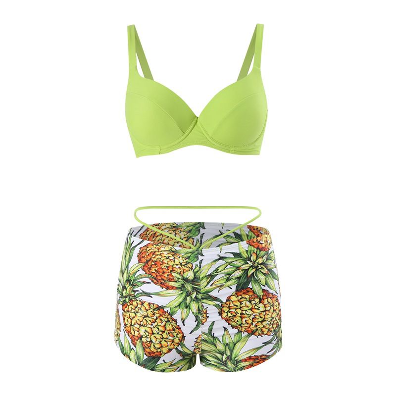 Fashion Pineapple Bikini Polyester Printed Boxer Swimsuit