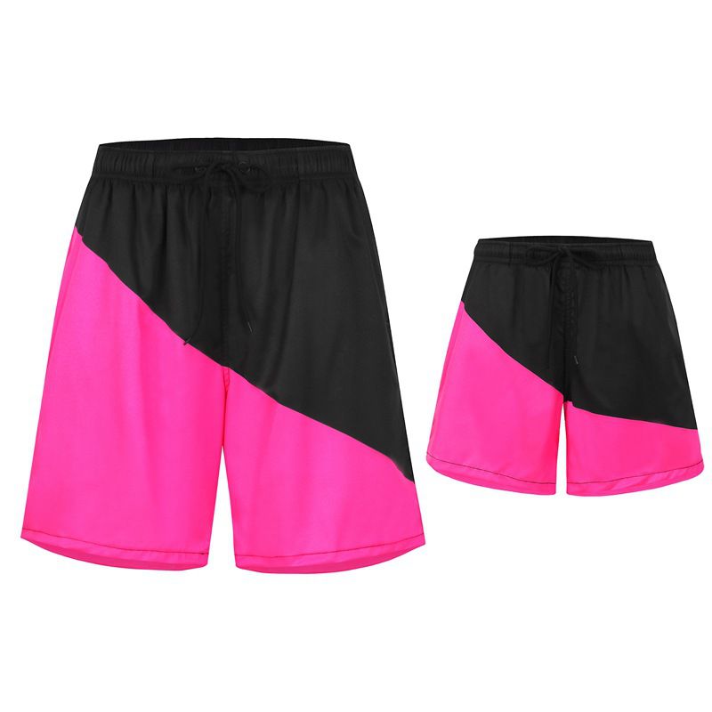 Fashion Black And Pink Board Shorts Polyester Printed Lace-up Parent-child Swimming Trunks