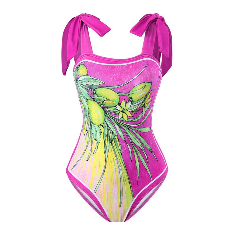 Fashion Pink Flat Collar Jumpsuit Polyester Printed Parent-child One-piece Swimsuit