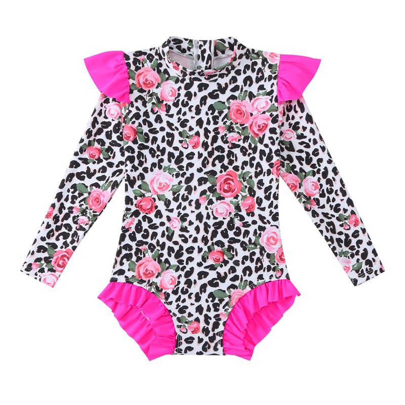 Fashion Leopard Print Polyester Printed Childrens One-piece Swimsuit