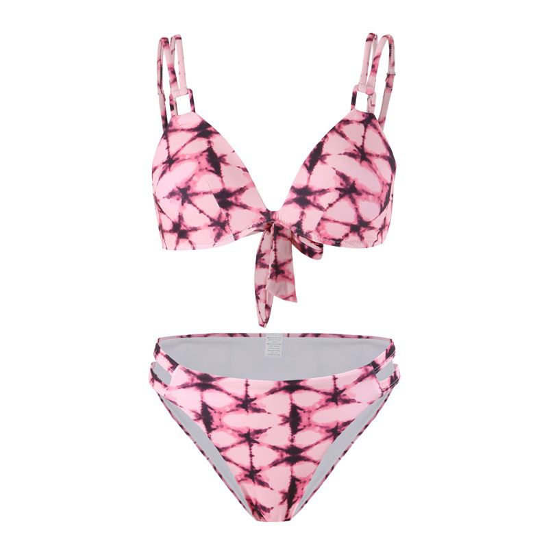 Fashion Dark Pink Bikini Polyester Printed Swimsuit Bikini