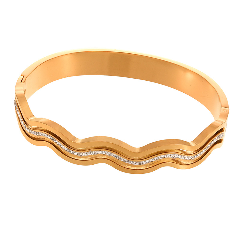 Fashion Gold Titanium Steel Inlaid Zirconium Wave Bracelet