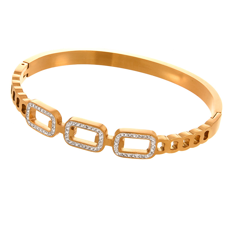 Fashion Gold Titanium Steel Square Bracelet With Zirconium