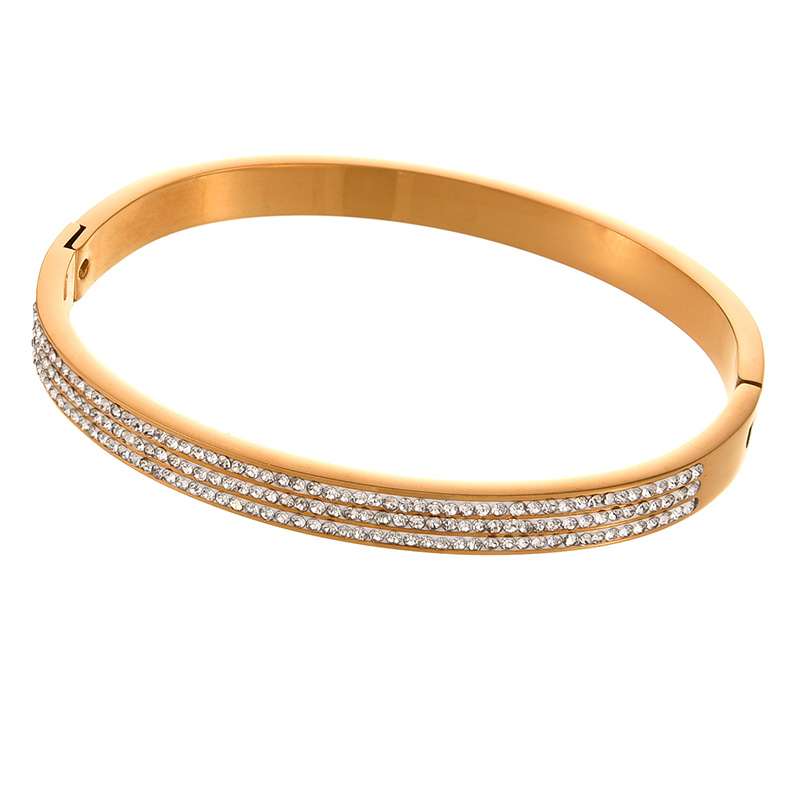 Fashion Gold Titanium Steel With Zirconium Wide Edge Bracelet