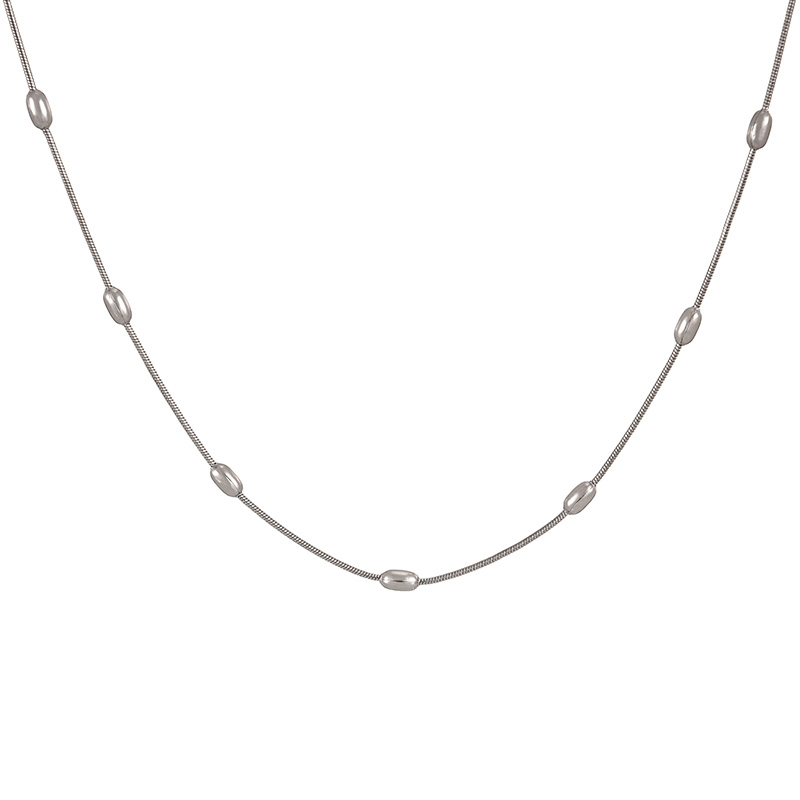 Fashion Silver Titanium Steel Bead Necklace