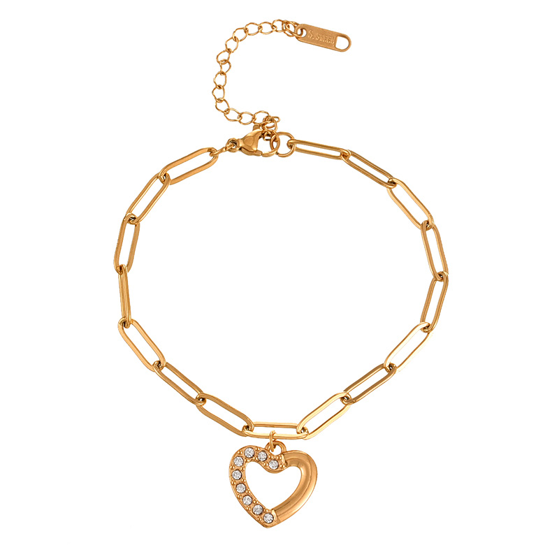 Fashion Golden 2 Titanium Steel Inlaid With Zirconium Love Pendant Bracelet