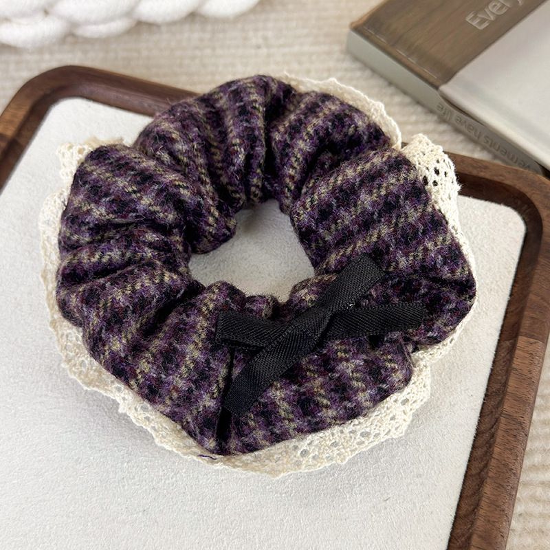 Fashion C Purple Mochi Houndstooth Lace Houndstooth Pleated Hair Tie