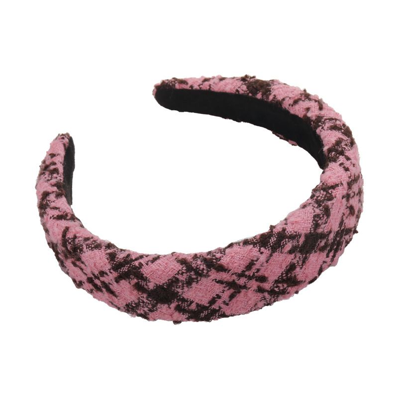 Fashion Pink Coarse Plaid Wide-brimmed Headband