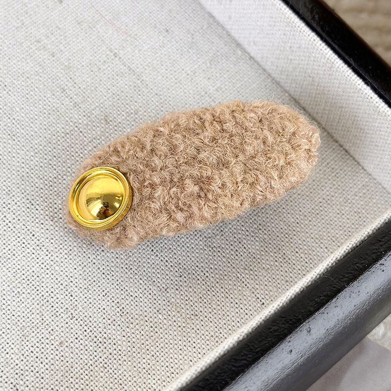 Fashion C Apricot Fabric Gold Label Knitted Oval Hair Clip