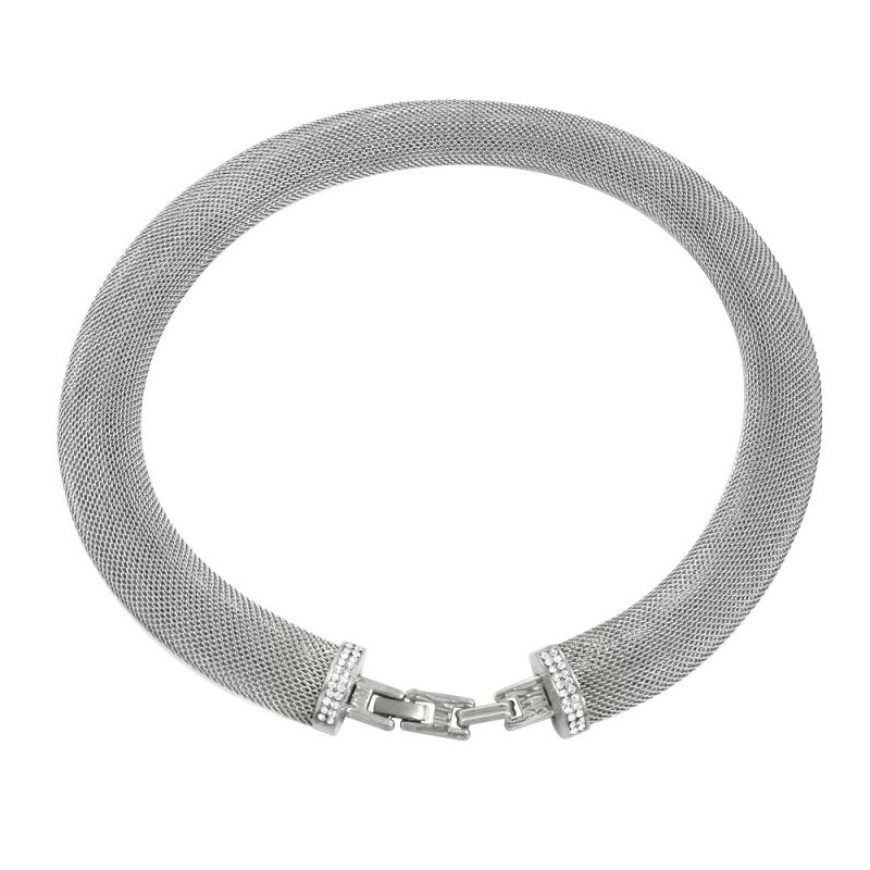 Fashion 12mm Steel Color Necklace Titanium Steel Diamond Geometric Mesh Wrap Necklace