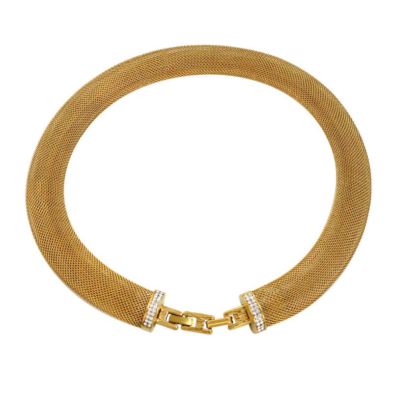 Fashion 12mm Gold Necklace Titanium Steel Diamond Geometric Mesh Wrap Necklace
