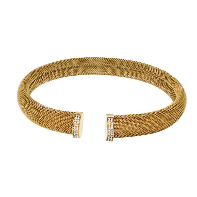 Fashion 16mm Gold Necklace With Diamonds Titanium Steel Diamond Geometric Mesh Collar
