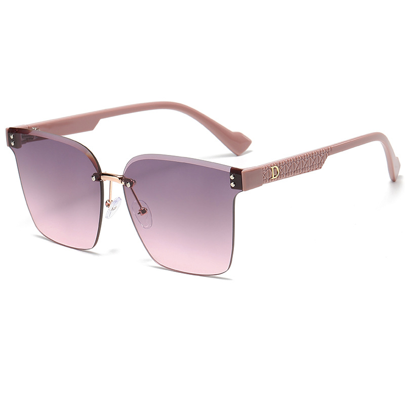 Fashion Pink Legs Gray Powder C7 Rimless Cut-edge Square Sunglasses