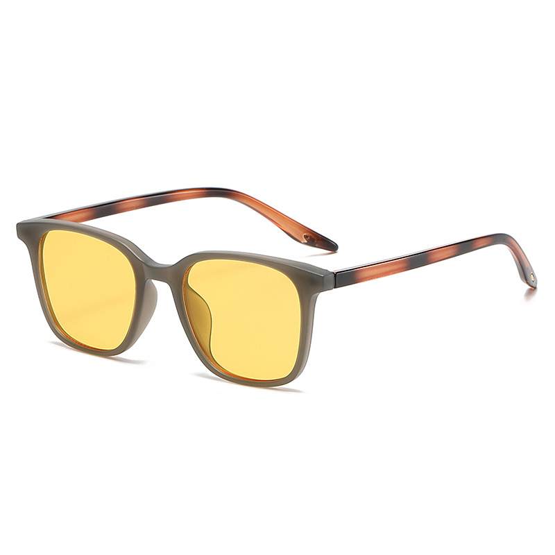 Fashion Gray Leopard Print Frame Yellow Film C3 Large Square Frame Sunglasses