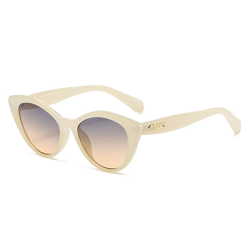Fashion Beige Frame Gradient Gray Tea C7 Cat Eye Large Frame Sunglasses