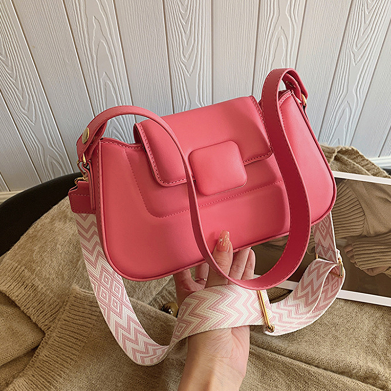 Fashion Pink Pu Wideband Crossbody Bag