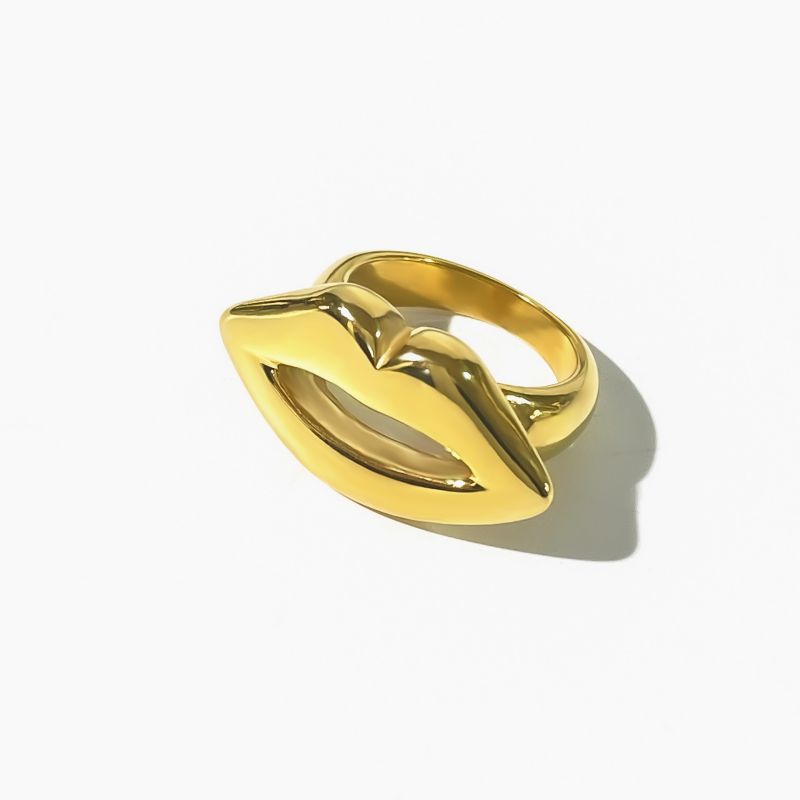 Fashion Gold Titanium Steel Hollow Lip Ring