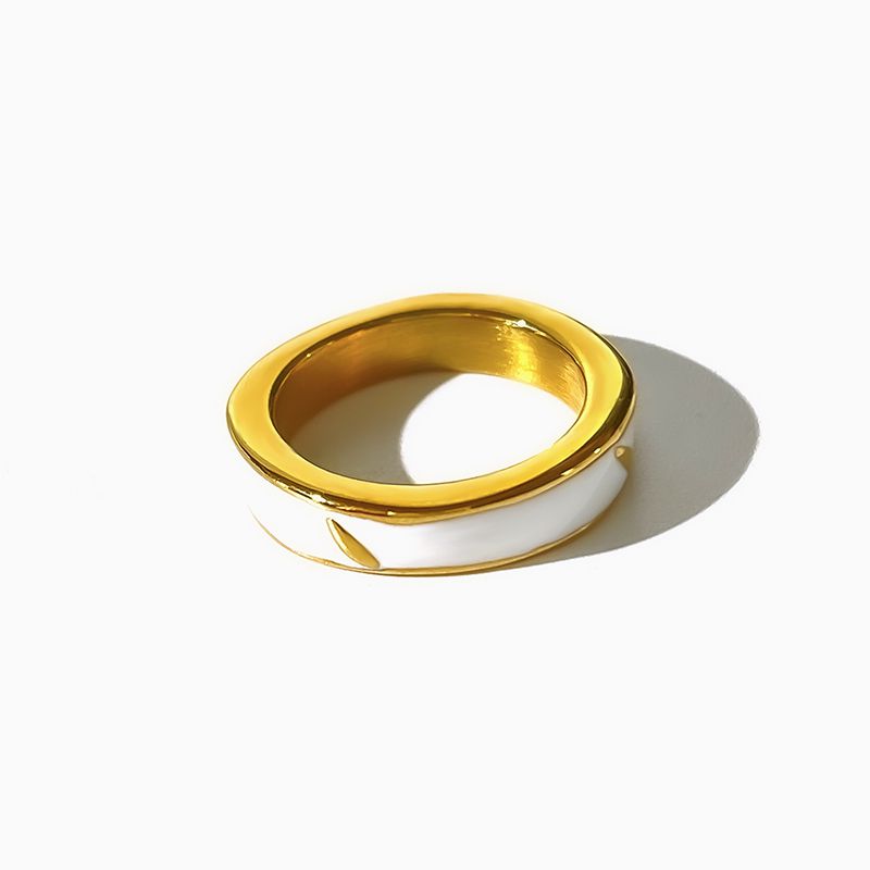 Fashion Gold Titanium Steel Oil Drop Round Ring
