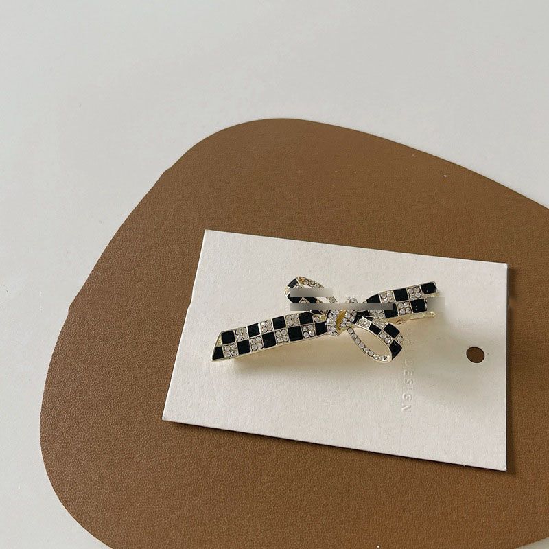 Fashion D Bow Pearl Style (minimum Order Of 3 Pieces) Alloy Diamond Plaid Bow Hairpin (minimum Batch Of 3 Pieces)