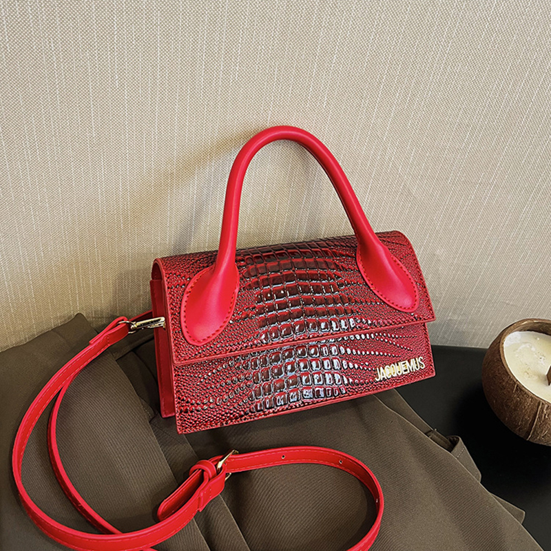 Fashion Red Pu Crocodile Pattern Flap Crossbody Bag
