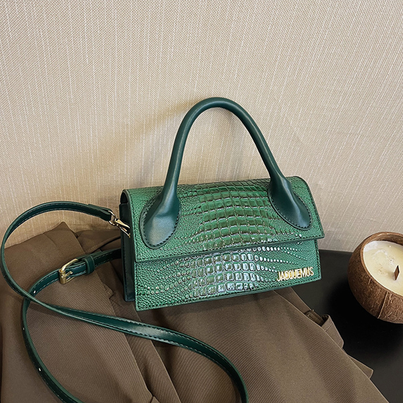 Fashion Green Pu Crocodile Pattern Flap Crossbody Bag