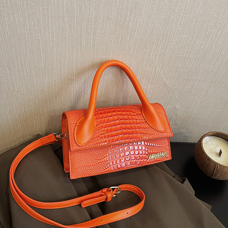 Fashion Orange Pu Crocodile Pattern Flap Crossbody Bag