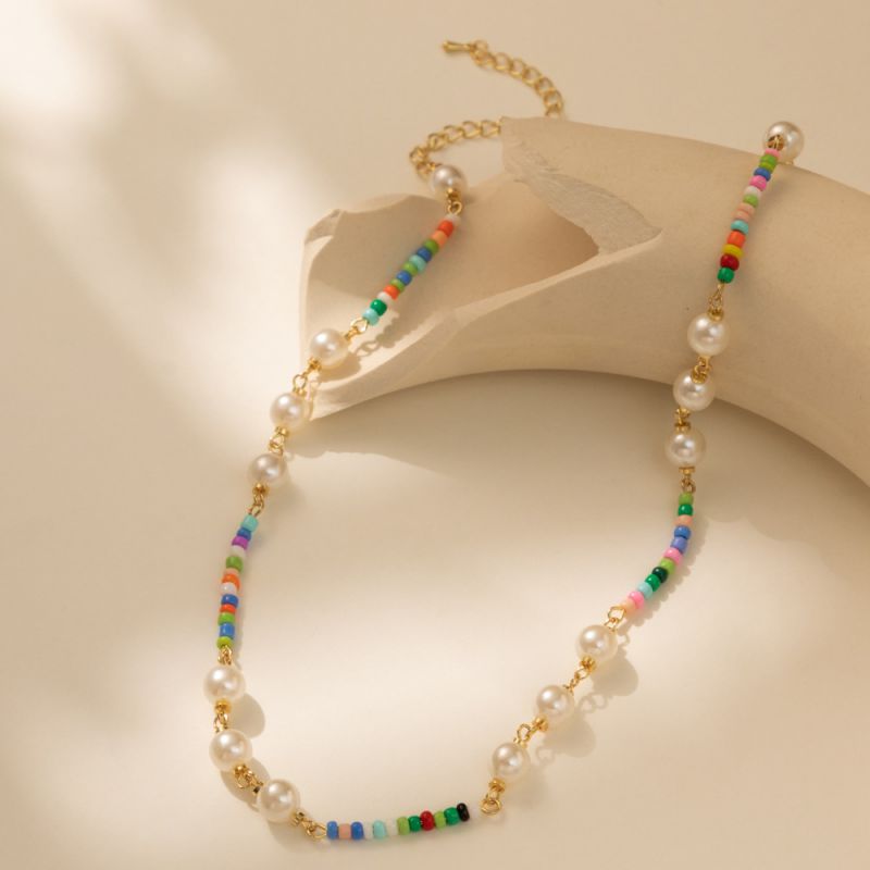 Fashion Color Colorful Rice Beads Pearl Bead Necklace