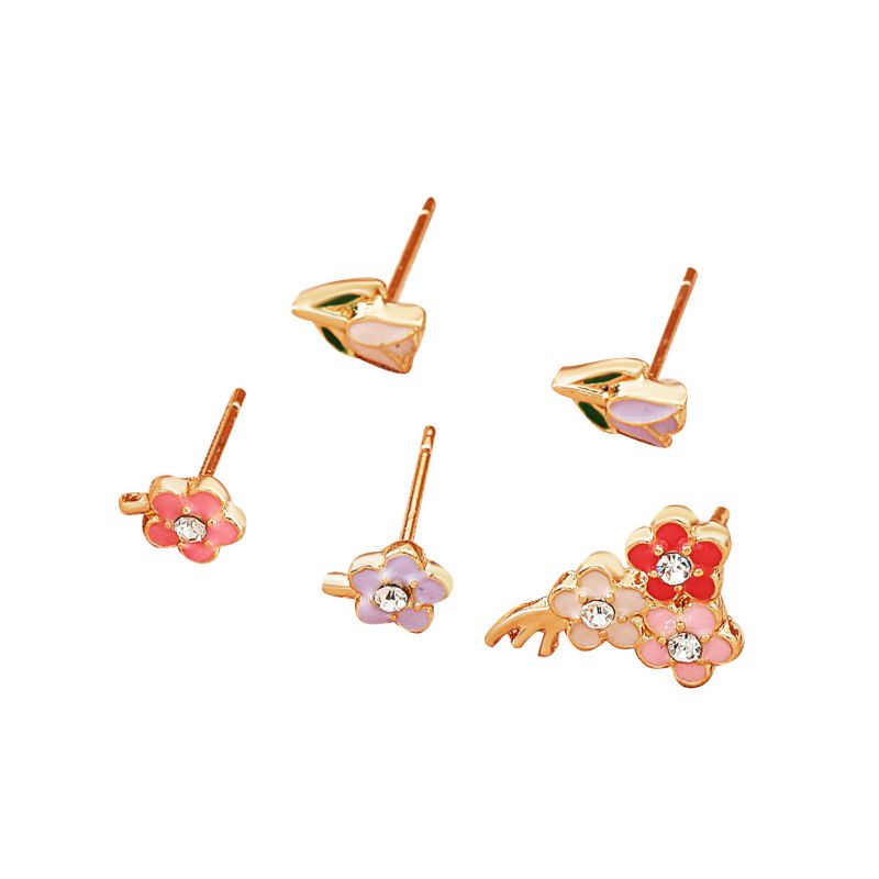 Fashion Gold Alloy Diamond Oil Drop Flower Earring Set