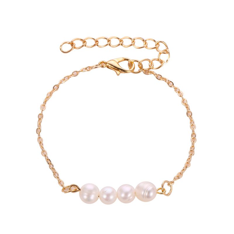 Fashion 04kc Gold Four Pieces Copper Geometric Pearl Bracelet
