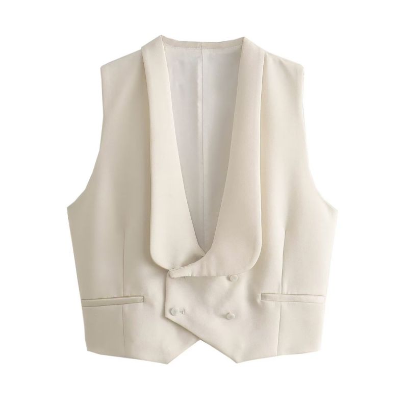 Fashion White Double Breasted Lapel Vest