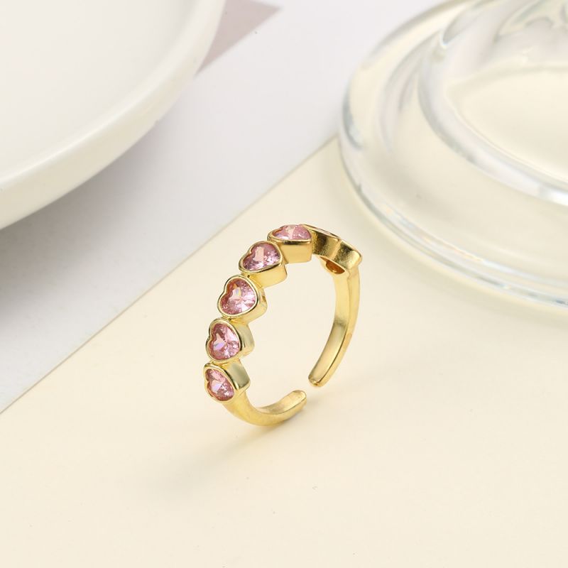 Fashion Pink Copper Inlaid Zirconium Love Open Ring