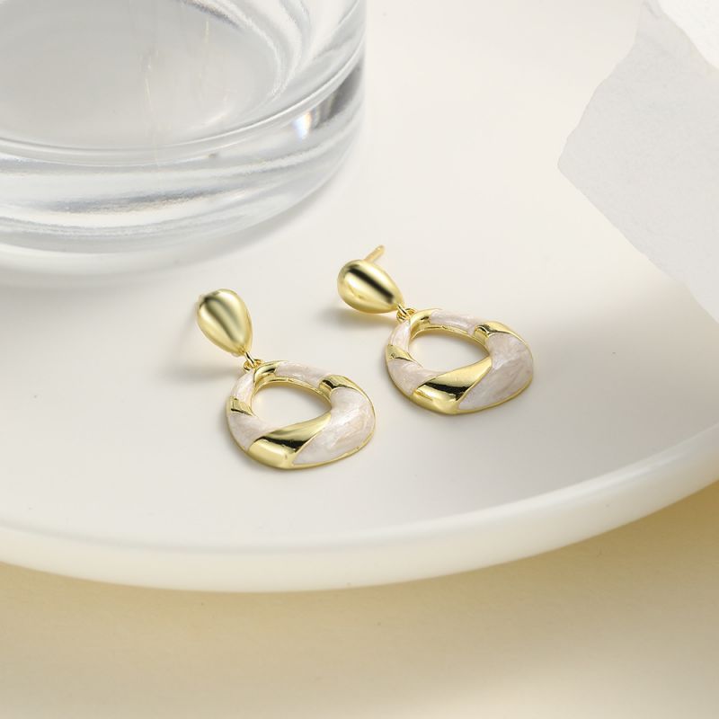 Fashion White Copper Drip Oil Oval Earrings