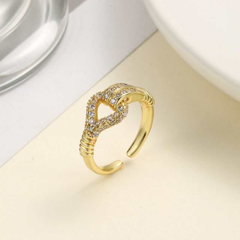 Fashion 3# Copper Inlaid Zirconium Geometric Knot Open Ring