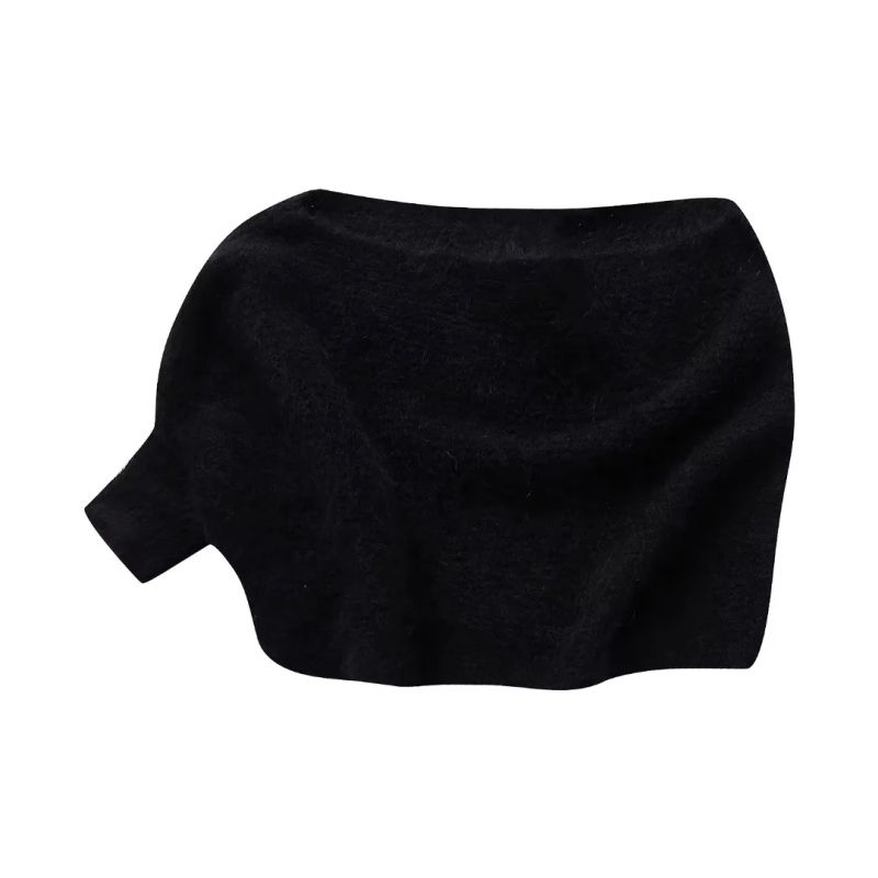 Fashion Black Wool Asymmetrical Knitted Sleeve Sweater