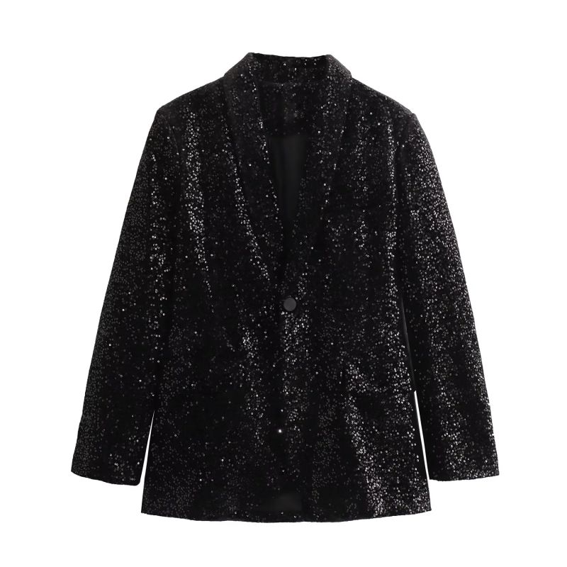 Fashion Black Sequined Velvet Blazer