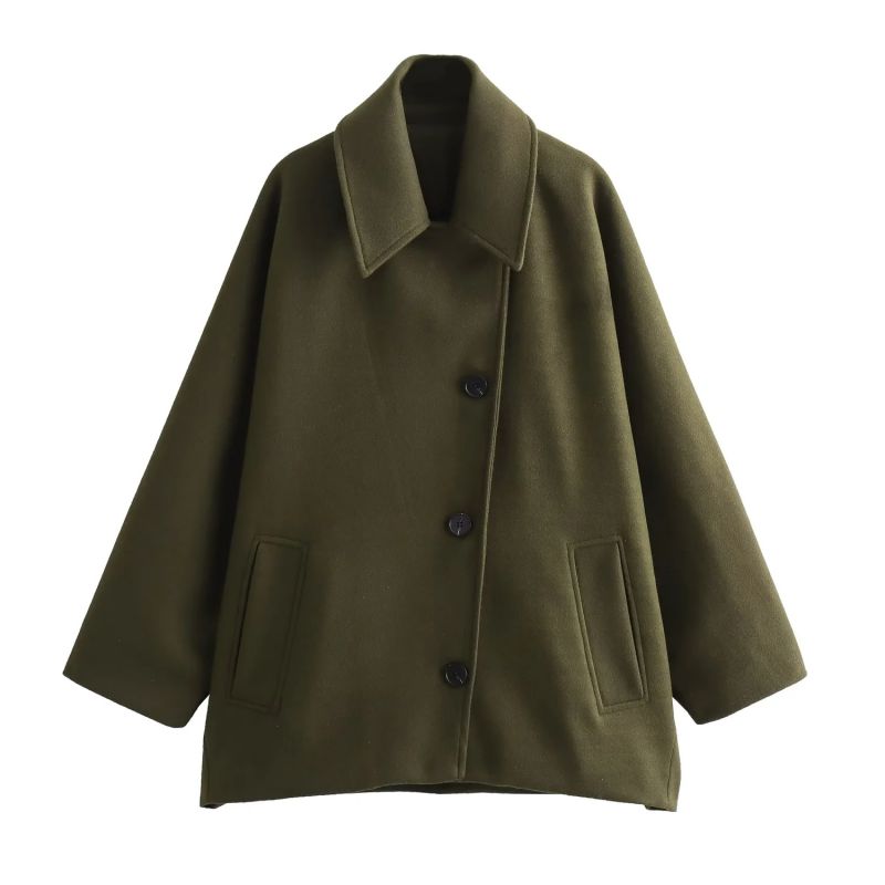 Fashion Armygreen Blended Lapel Coat