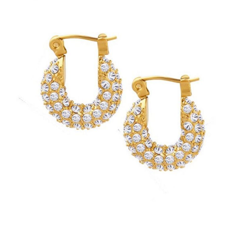 Fashion Small Size Full Of Diamonds Titanium Steel Gold-plated Diamond Round Earrings