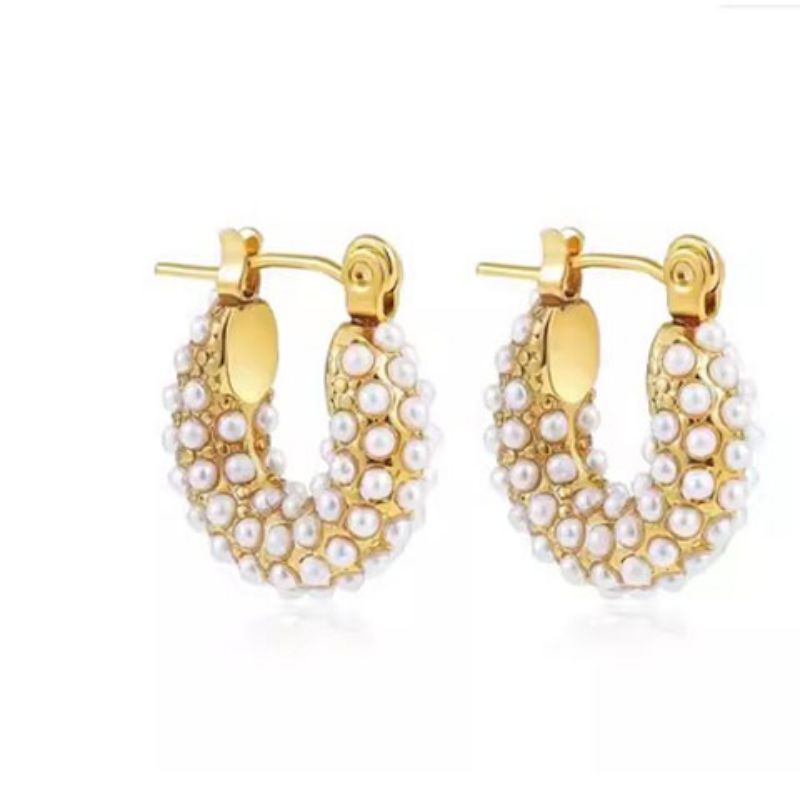 Fashion Large Pearls Gold-plated Titanium Steel Round Earrings With Pearls