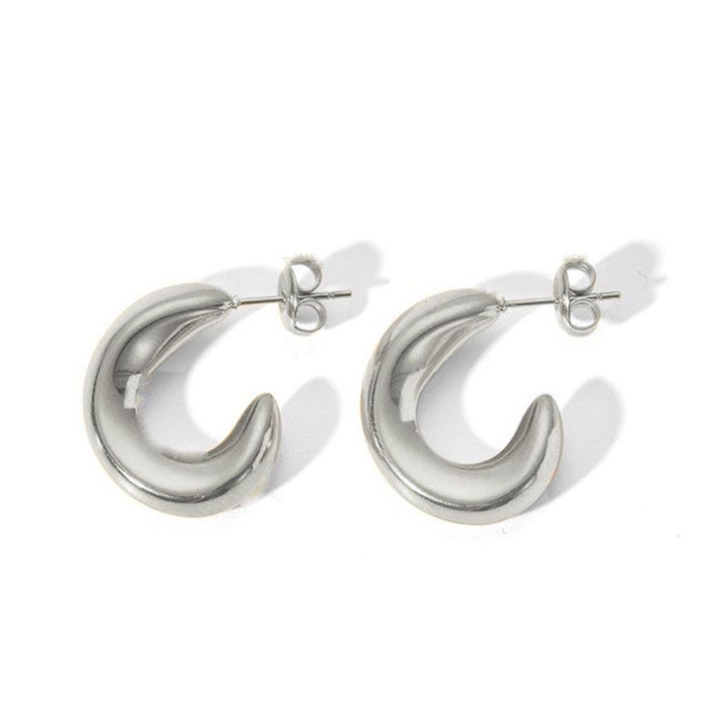 Fashion Silver Gold-plated Titanium Steel C-shaped Earrings