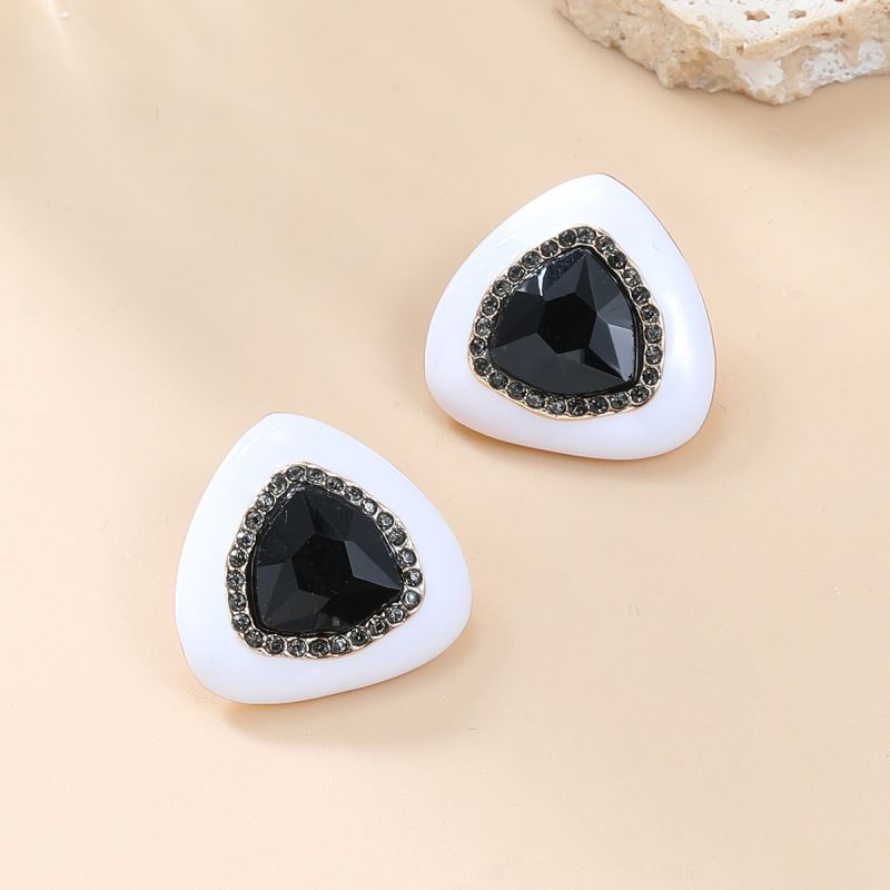 Fashion Black Alloy Diamond-drip Triangular Stud Earrings