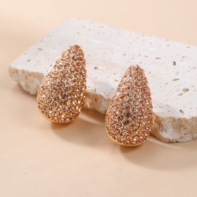Fashion Rose Gold Alloy Diamond Drop-shaped Earrings