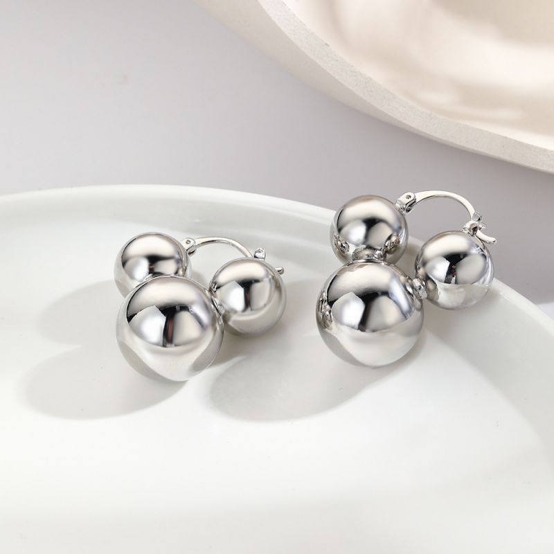 Fashion Silver Metal Glossy Ball Earrings
